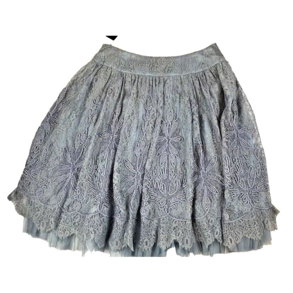 Carmen Marc Valvo Woman 6 Blue Sparkly Fairy Prom Embroidered Lace Beaded Skirt